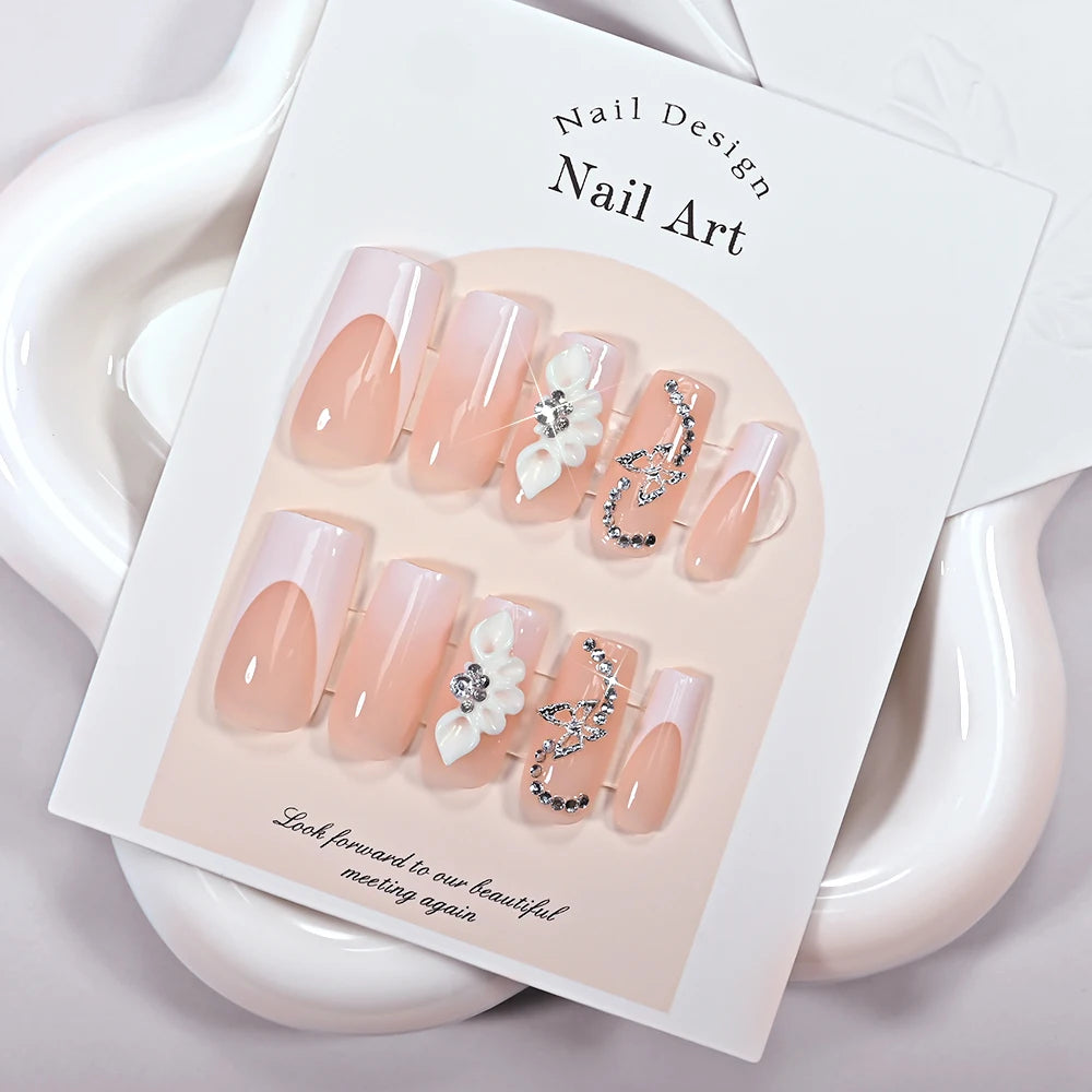 Clear Diamond White Nails