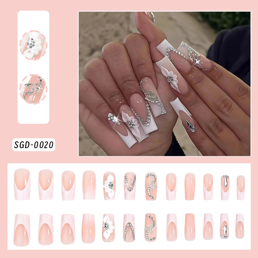 Clear Diamond White Nails