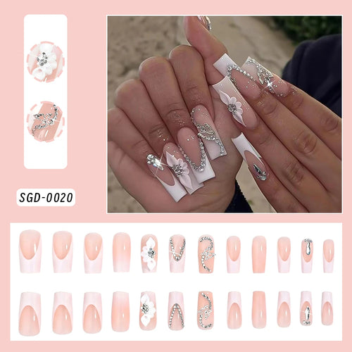 Clear Diamond White Nails