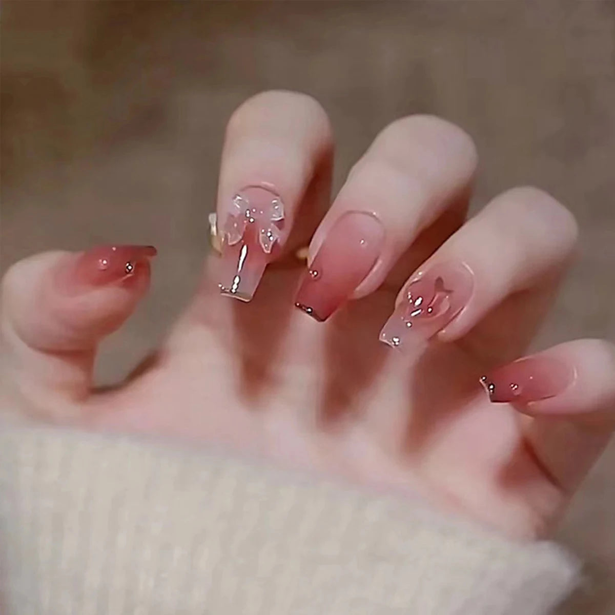 short trapezoid press-on nails