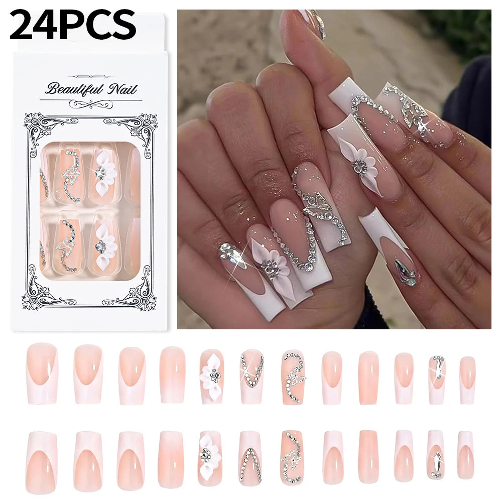 Clear Diamond White Nails